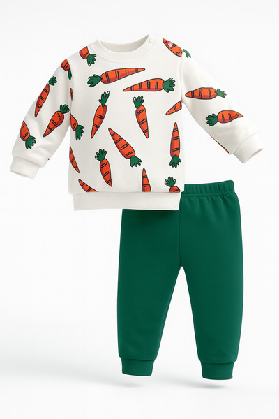 mini mia Baby Carrot Patterned 2-Piece Sweatshirt and Pants Set – Organic Comfort, Fun Design
