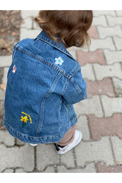 Kız Çocuk Çiçekli Denim Ceket