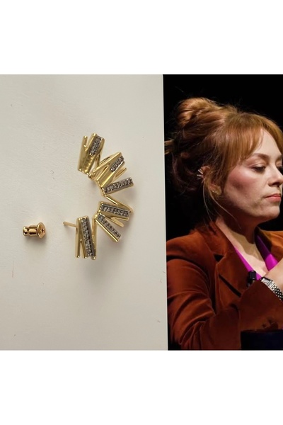 mibrillo zikzak model zirkon taşlı tek küpe çivili earcuff kıkırdak küpe ( Demet Evgar kıkırdak küpe )