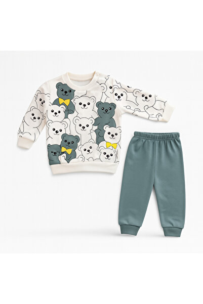 mini mia Teddy Bear Printed Baby Set of 2 – Sweatshirt and Pants Set