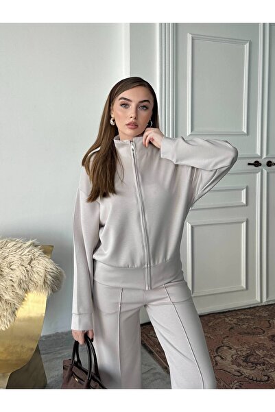 LOQFashion طقم بدلة رياضية مصنوعة من قماش مودال بسحاب معدني حواف أسطوانية