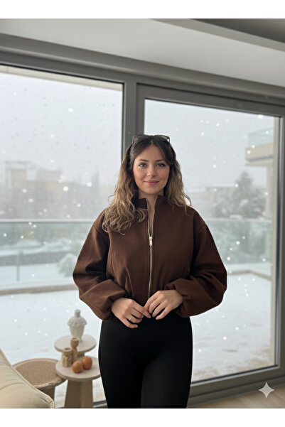 mooishan Novel Double Pocket-Zippered Cashmere Bomber Jacket