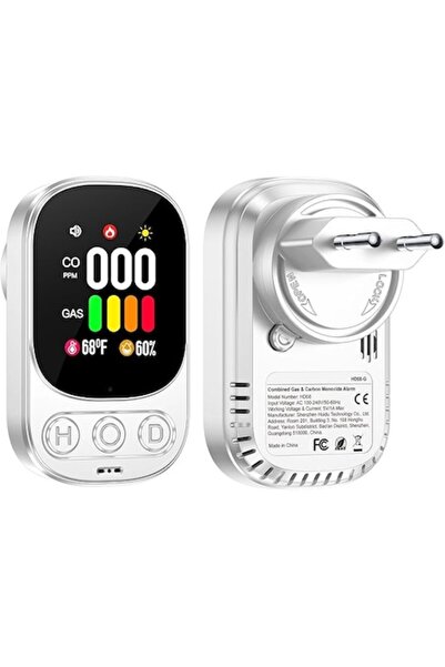 OEM Gedsffati 4-in-1 Gas & CO Detector, White, Electrochemical Sensor, LCD, 110-220V