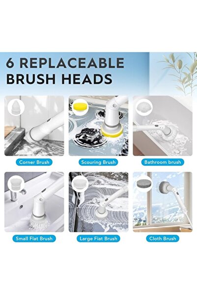OEM Highsam electric scrubber - 6 interchangeable heads, 180° adjustable, 2 speeds, telescopic handle