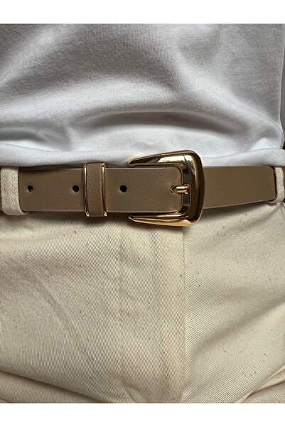 Eksibir Gold Tokalı Vizon Rengi Kadın Kemeri Elbise Kemeri Pantolon Kemeri