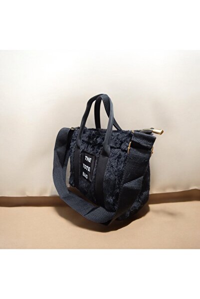 ZİVORA Women's Black Column Strap Fur Plush Crossbody Bag