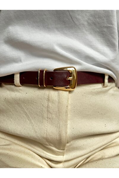 Eksibir Gold Tokalı Bordo Kadın Kemeri Elbise Kemeri Pantolon Kemeri