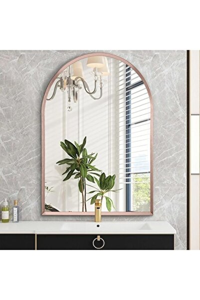 OEM Oglindă de baie arcuită HLFMVWE 45x65 cm - Ramă din aluminiu periat auriu...