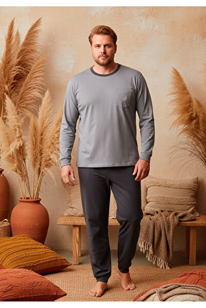 embody Men's cotton interlock long pyjamas, large size, grey 3012