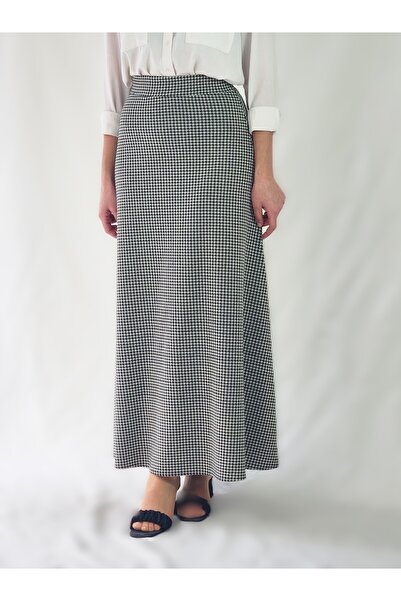 YAXİ Elastic Waist Maxi Flared Skirt with Crow Pattern