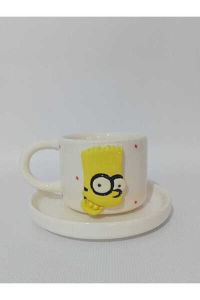 Zümrüdüanka Seramik فنجان قهوة سيراميك مصنوع يدويًا بنقش بارت سيمبسون