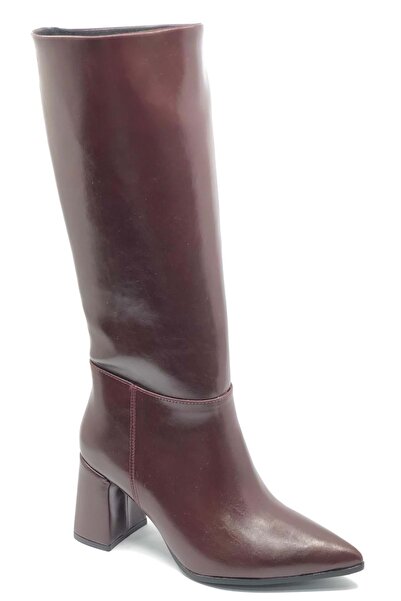 KCMN Feles Pointed Toe Zipperless Women's Boots Bordo