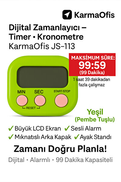 KarmaOfis Dijital Kronometre Mavi • Pembe Tuşlu Timer • 99 Dakika Zamanlayıcı...