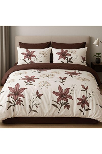 Casa Pucioasa 6-Piece Cotton Finet Bedding Set – Floral Design Cream & Burgundy