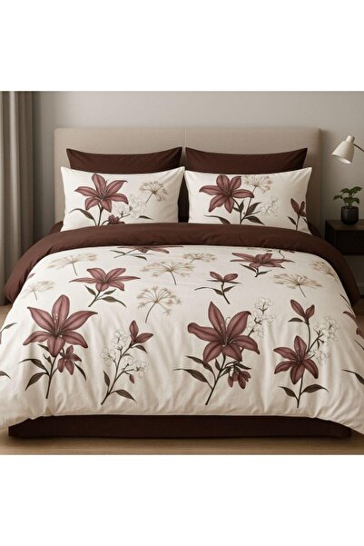 Casa Pucioasa 6-Piece Cotton Finet Bedding Set – Floral Design Cream & Burgundy