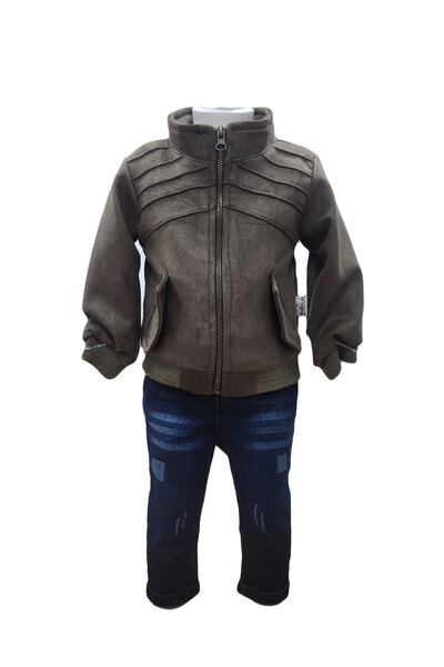 fantasialand Compleu jacheta baieti 3 piese, HTCB 112, culoare maro-bleumarin