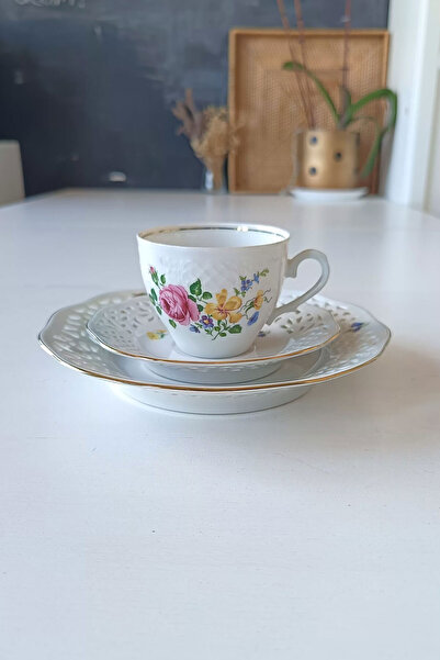 Bavaria Schumann Arzberg Tradition Flower Bouquet Antique Coffee Cup Set 3 Pieces 120 ml