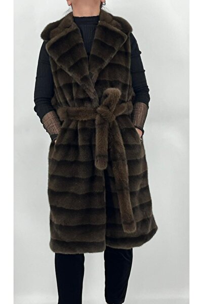FRANCO FERRI Long vest with faux fur drawstring