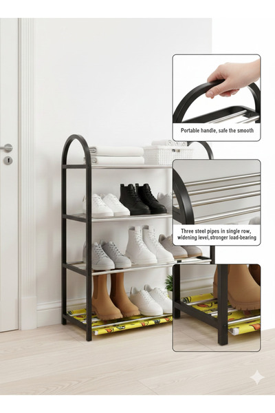 Trendora 4-Tier Plastic Shoe Rack Organizer | Space Saving Shoe Storage Shelf for Home & Entryway