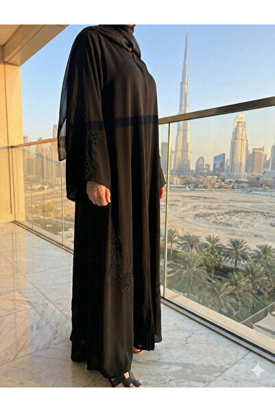Home Orijinal Dubai'den İthal Siyah Kristal Taş İşlemeli Lüks Abaya Ferace