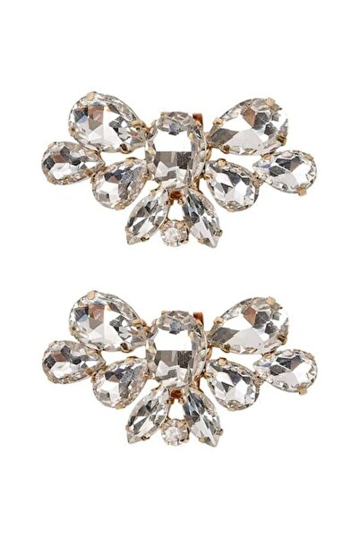 OEM Shoe clip QGHSkOMk, 1 pair, 5x4 cm, metal alloy with faux pearls & glass crystals, silver