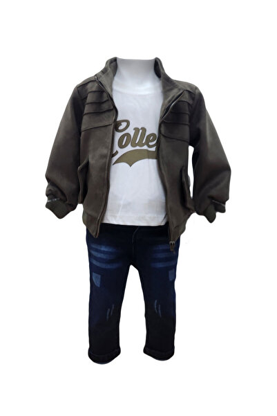 fantasialand Compleu jacheta baieti 3 piese, HTCB 112, culoare maro-bleumarin