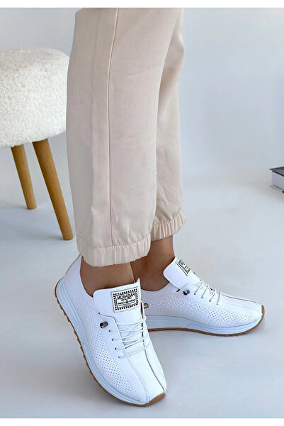 ZENGEZUR MALL Drnds Fiert White Leather Lace-Up Sneakers (223024) (Size: 39)