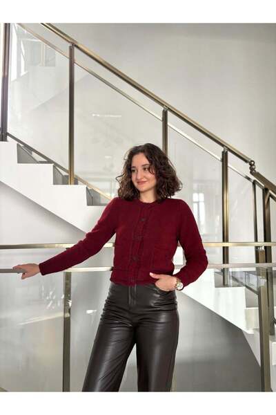 Sude Kızanlıklı Piped Detail Pocket Soft Knit Cardigan