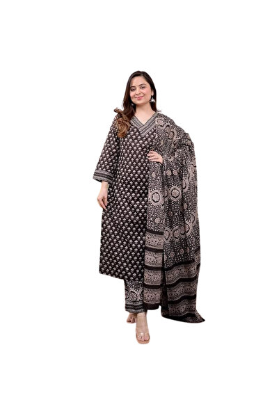 MYSMAR Beautiful Viscose Cotton Top & Pant With Dupatta – ALV1216 | Brown