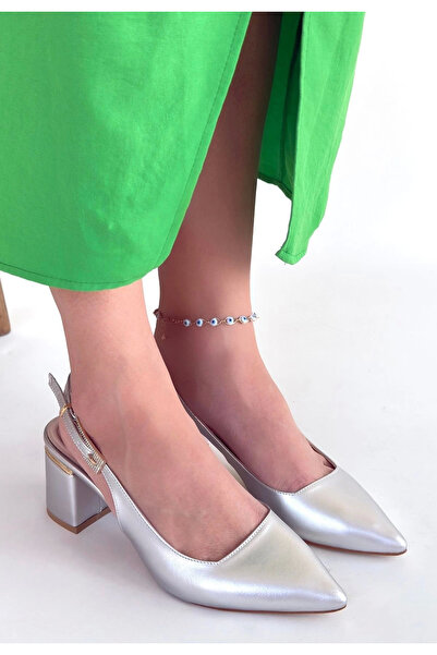 ZENGEZUR MALL Drnds Buant Silver Skin Heeled Shoes (220912) (Size: 39)