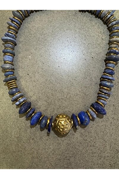 XATUN El Yapımı Lapis Taş ve Brass Africa Boncuklu Kolye – Vintage Etnik Afga...