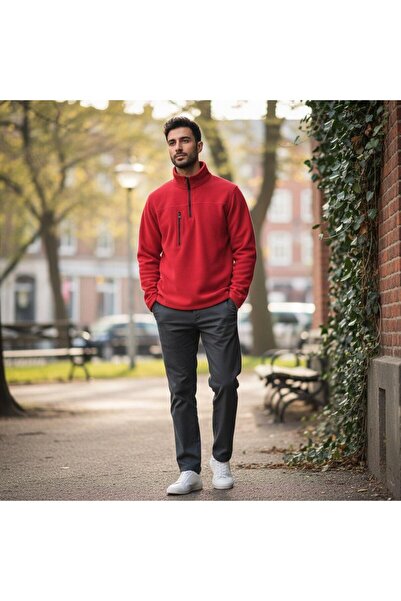 GÖMLEK GALERİSİ Unisex Regular Fit Half Zip Mock Neck Fleece Sweatshirt