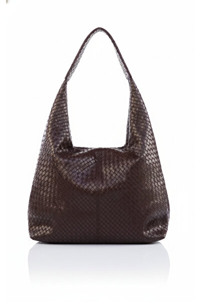 Zuna Studio Γυναικεία τσάντα ώμου Zaneria Brown πλεκτή με λεπτομέρειες