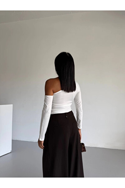 ZENGEZUR MALL Drnds Shoulder Detailed Sleeved Blouse White F2336 (220747) (Size: m)