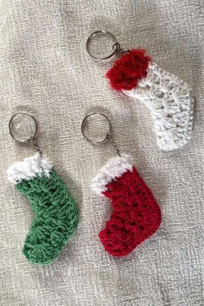 MELUSH 3'lü Yılbaşı Temalı Anahtarlık - 3 Adet Hediyelik, El Yapımı, Örgü Ana...
