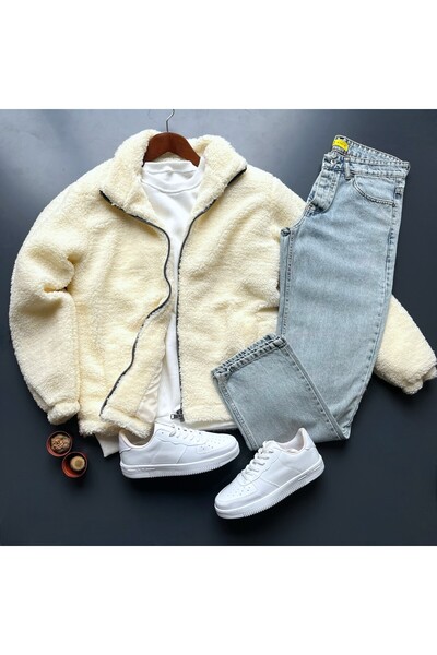 giyimadam16 Oversized -Plush Cardigan Men's Fleece Baggy Jeans Pantalon