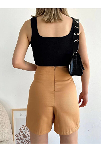 ZENGEZUR MALL Drnds Four Snap Fastener Gabardine Short Skirt S249001 Camel (221511) (Size: S)