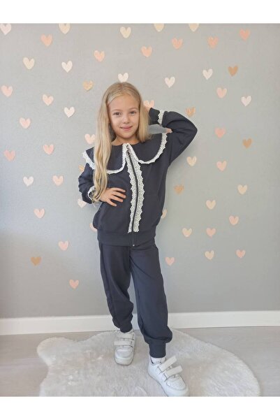 vera kids طقم مزين بالدانتيل مع سحاب