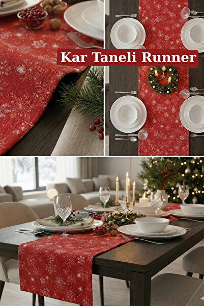 KAMİZ Red Snowflake Runner Stain and Liquid Repellent