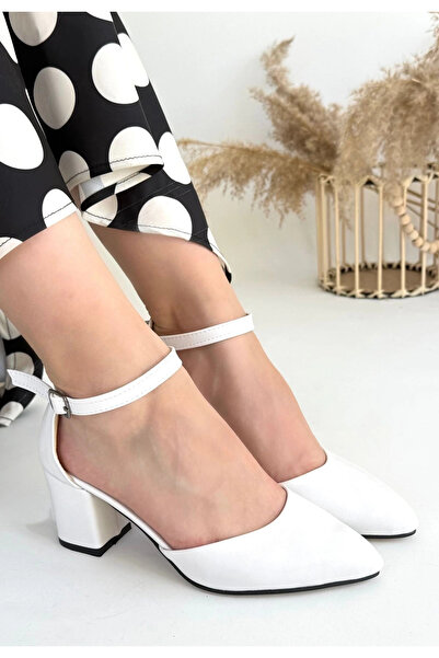 ZENGEZUR MALL Drnds Mulen White Leather Heeled Shoes (221002) (Size: 36)