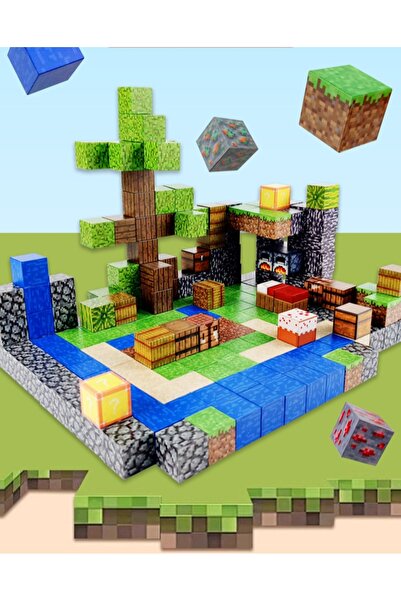 OEM Minecraft magnetic block building set – Cubic landscape with water, trees and accessories
