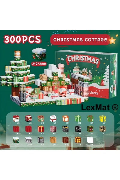 LexMat Christmas Cottage Magnetic Building Blocks, set of 300 pieces, multicolor green, 3 figures