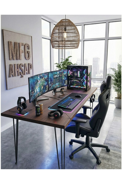 MFG AHŞAP Ahşap Metal Ayaklı Çalışma Masası ve Bilgisayar Masası 116x60