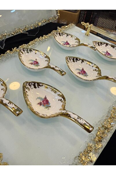 LOKMAN ZÜCCACİYE SHOWROOM 6 Pieces Porcelain Spoon Model with Flower Motif Tu...