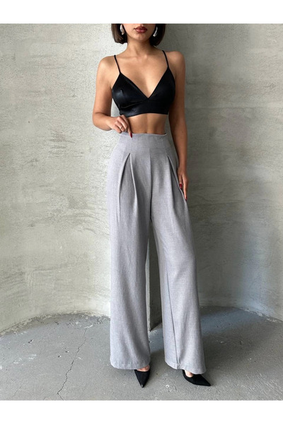 ZENGEZUR MALL Drnds Pleated Linen Trousers S255046 Gray (222009) (Size: m)