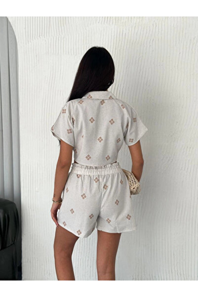 ZENGEZUR MALL Drnds Shirt Shorts Linen Suit S1052-1056 White (215000) (Size: L)