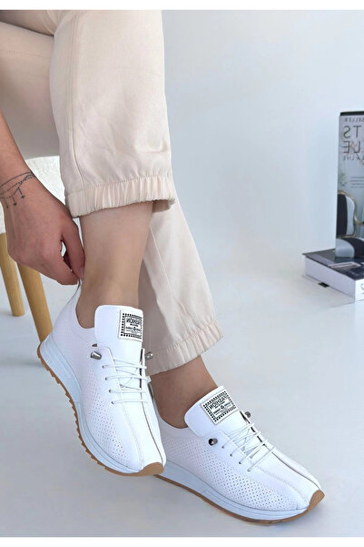 ZENGEZUR MALL Drnds Fiert White Leather Lace-Up Sneakers (223024) (Size: 39)