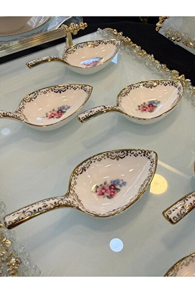 LOKMAN ZÜCCACİYE SHOWROOM 6-Piece Porcelain Spoon Model Gilded Coffee Tray/Tr...