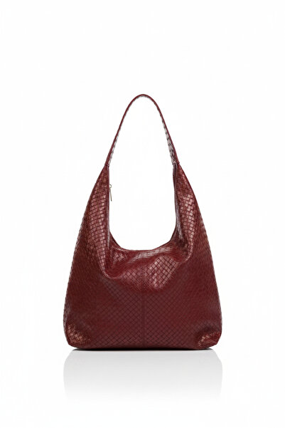 Zuna Studio Γυναικεία τσάντα ώμου Zaneria με πλεκτή λεπτομέρεια σε μπορντό χρώμα