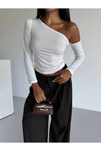 ZENGEZUR MALL Drnds Shoulder Detailed Sleeved Blouse White F2336 (220747) (Size: m)